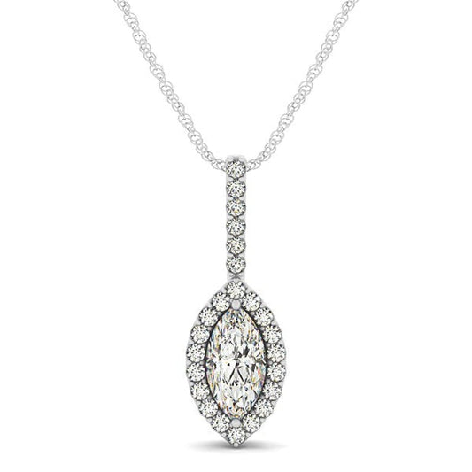 Marquis Shape Diamond Halo Pendant in 14k White Gold (2/3 cttw) | Richard Cannon Jewelry