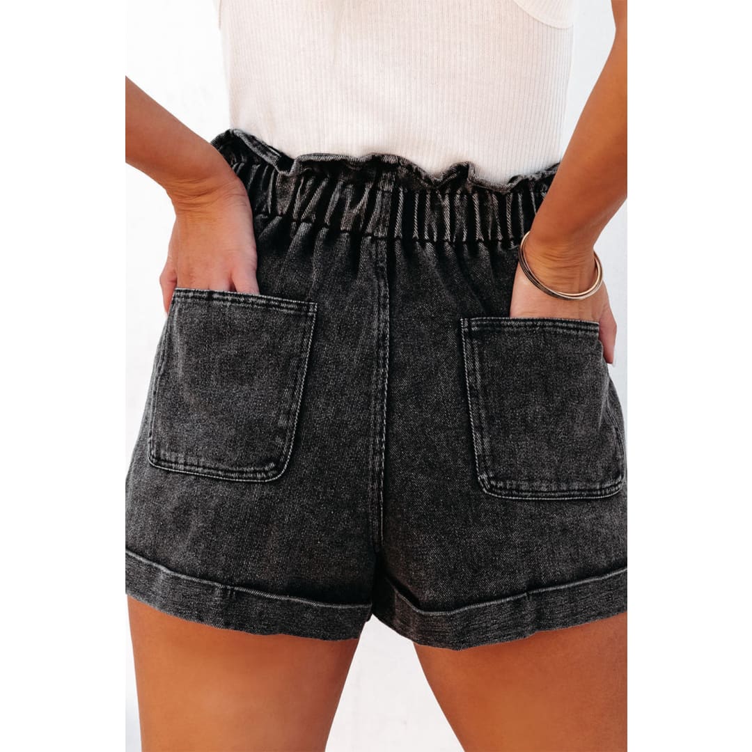 Melany Vintage Washed Frilled High Waist Denim Shorts | Threaded Pear