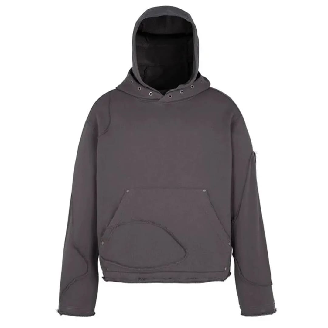 Men Hoodies Jacket Washed Double Hat Deconstructed Loose Hooded Sweatshirt Coat Profile