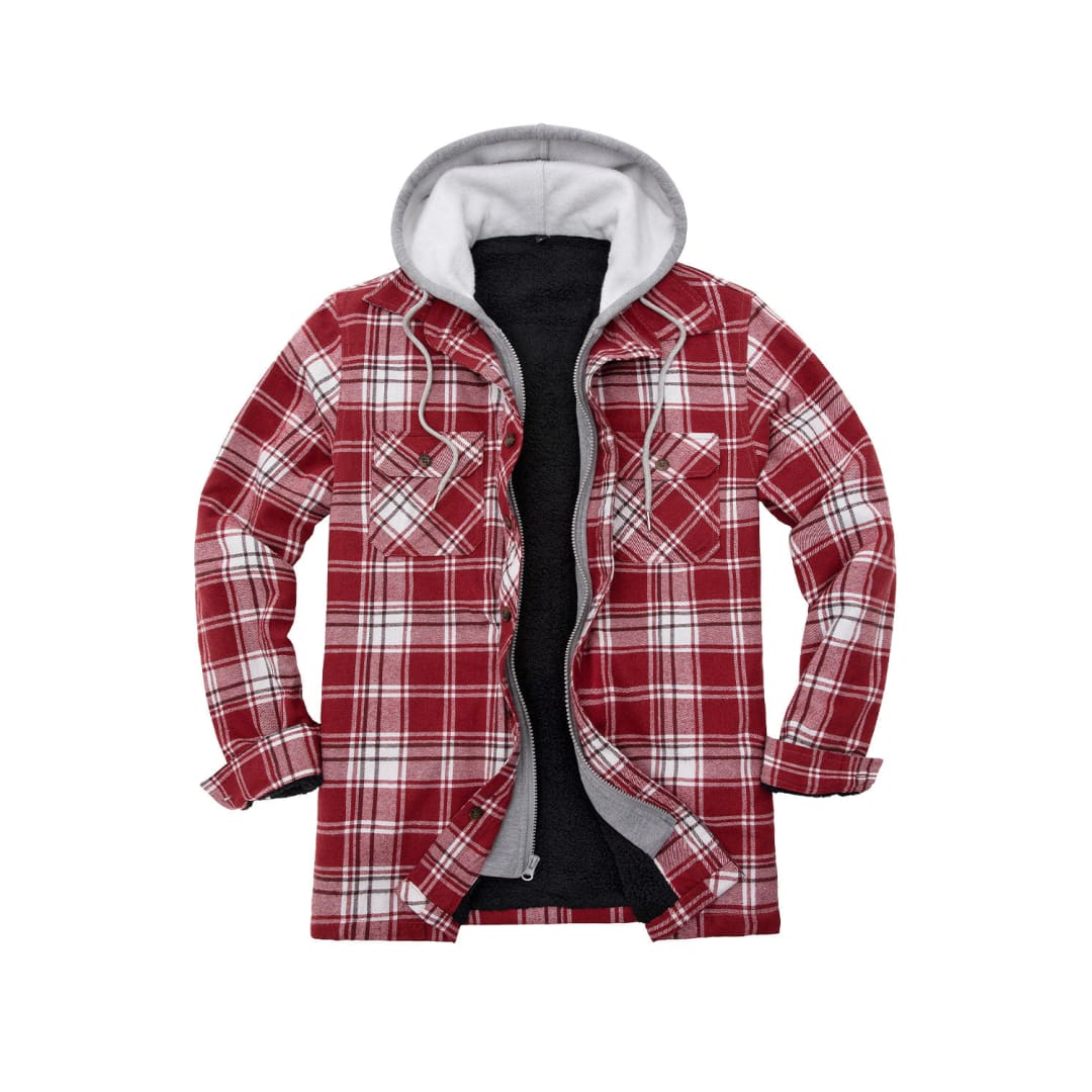 Men’s Fuzzy Sherpa Lined Zip Up Plaid Flannel Shirt Jacket with Hood | FlannelGo