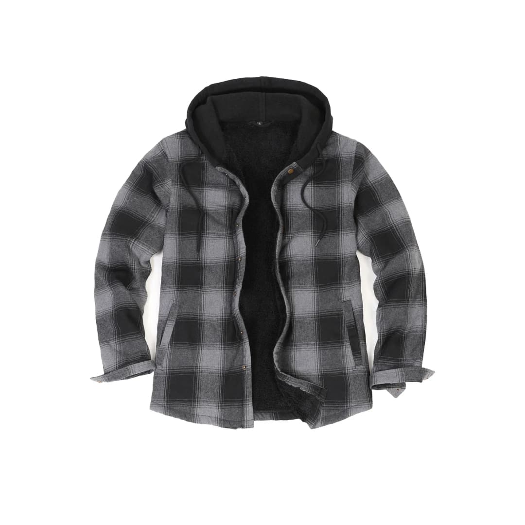 Men’s Hooded Flannel Shirt Jacket,Snap Front,Sherpa-Lined Plaid | FlannelGo