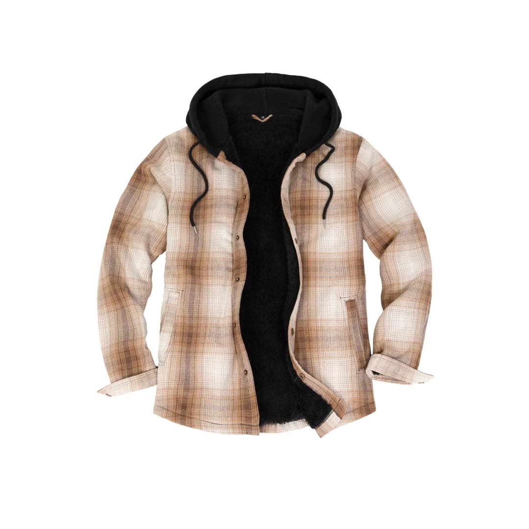 Men’s Hooded Flannel Shirt Jacket,Snap Front,Sherpa-Lined Plaid | FlannelGo