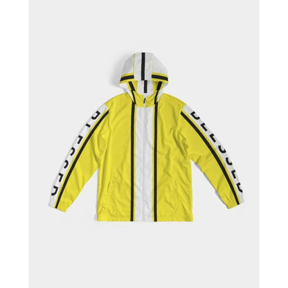 Mens Hooded Windbreaker - Blessed Sleeve Stripe Yellow Water Resistant Jacket - J7ta0x