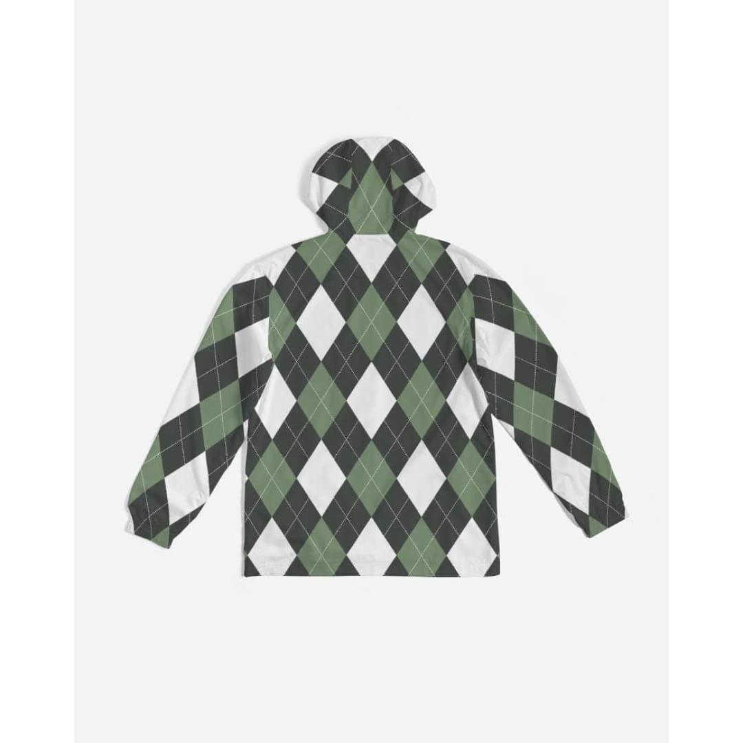 Mens Hooded Windbreaker Green And White Plaid Tartan Pattern - Jjr60x | IKIN | inQue.Style