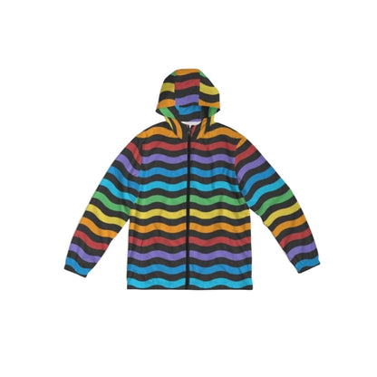 Mens Hooded Windbreaker - Rainbow Striped Water Resistant Jacket | The Urban Clothing