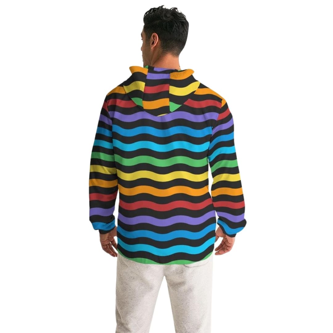 Mens Hooded Windbreaker - Rainbow Striped Water Resistant Jacket | The Urban Clothing