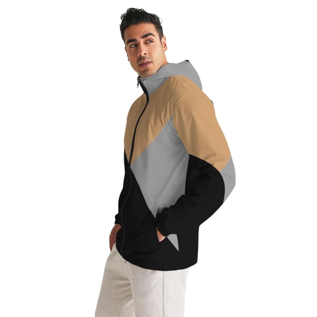 Mens Hooded Windbreaker - Tricolor Water Resistant Jacket | IKIN | inQue.Style