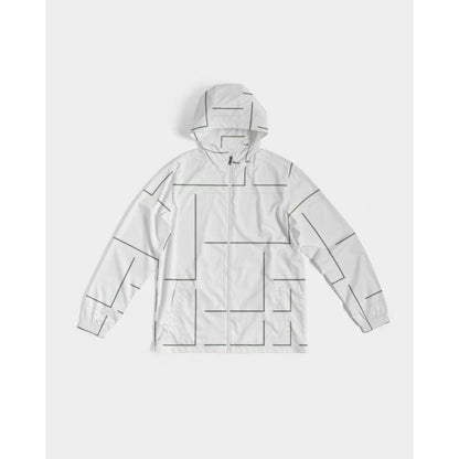 Mens Hooded Windbreaker - White Grid Pattern Water Resistant Jacket | IKIN | inQue.Style