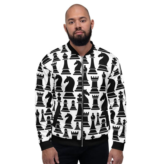 Mens Jacket Black And White Chess Style Bomber Jacket | IPFL | inQue.Style