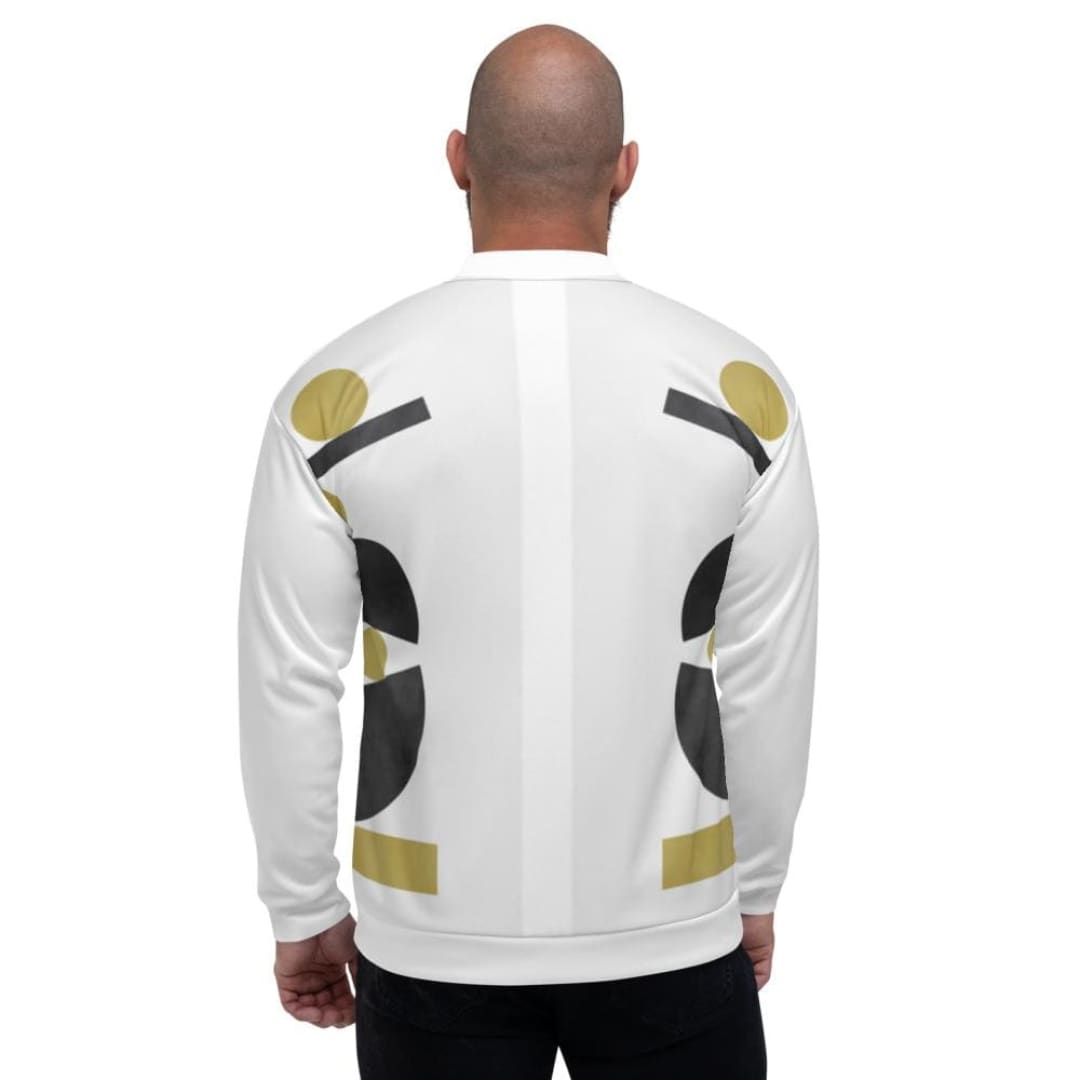 Mens Jacket - Retro Geometric Style Bomber Jacket White/beige | IPFL | inQue.Style