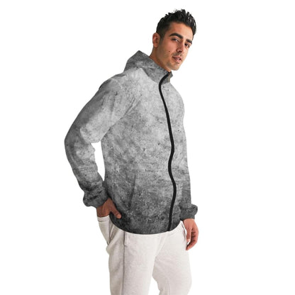 Mens Lightweight Windbreaker Jacket With Hood And Zipper Closure Grey Illustration | IKIN