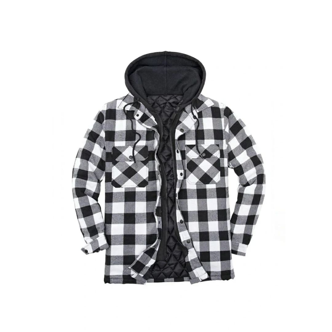 Men’s Matching Family Black White Hooded Flannel Shacket | FlannelGo