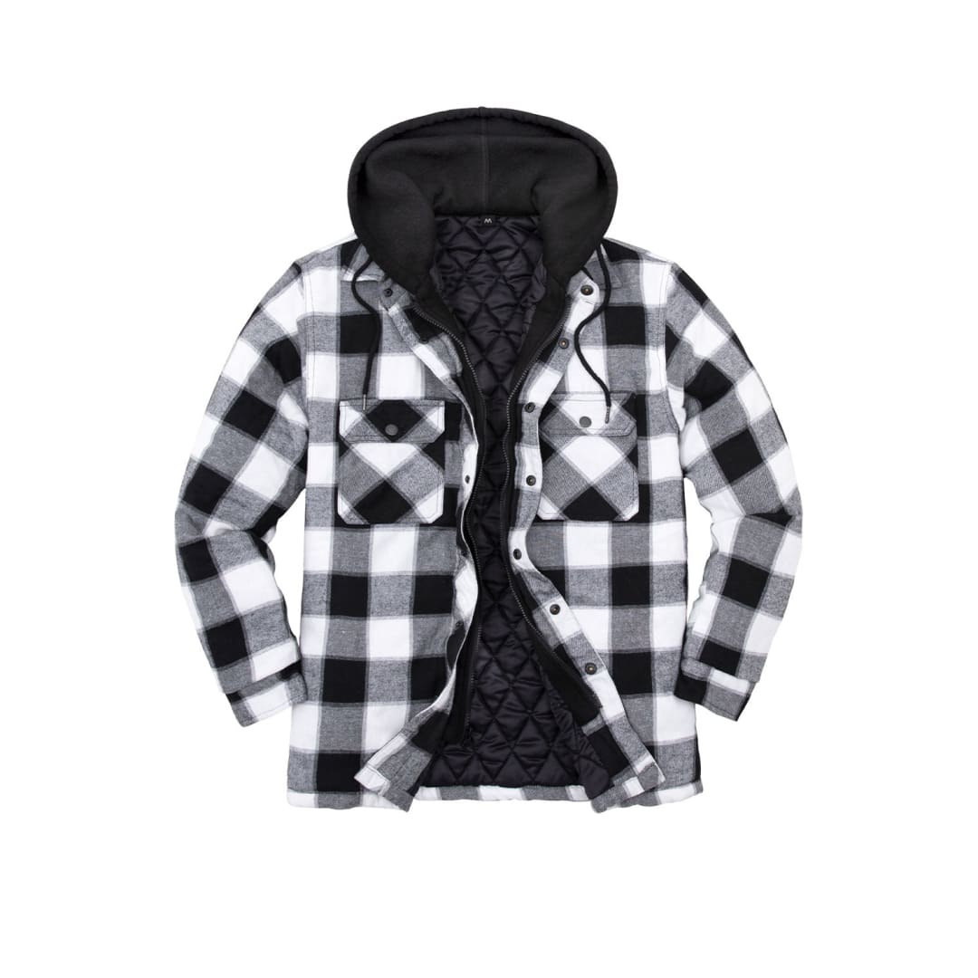 Men’s Matching Family Black White Hooded Flannel Shacket | FlannelGo