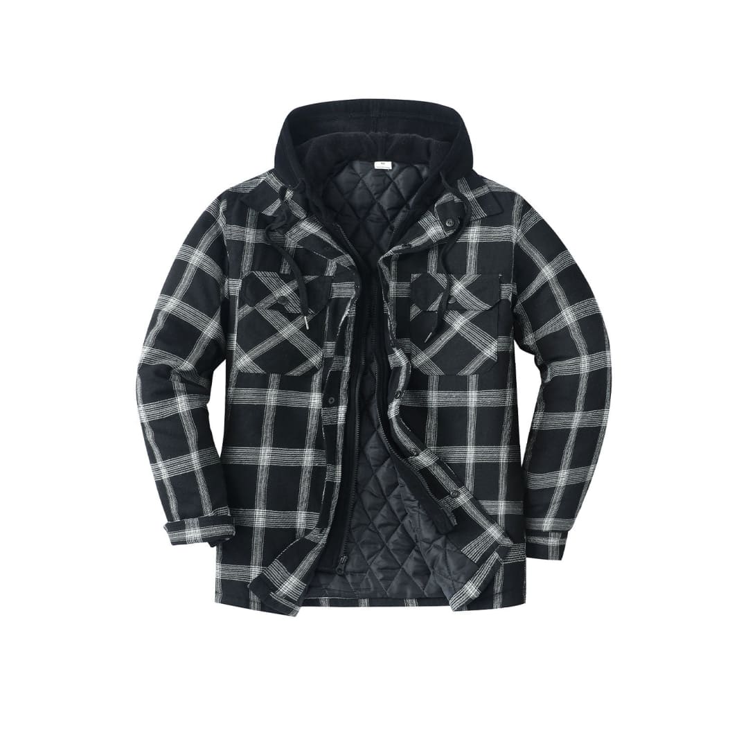 Men’s Matching Family Black White Hooded Flannel Shacket | FlannelGo