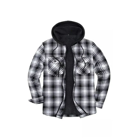 Men’s Matching Family Black White Plaid Zip Up Hooded Jacket | FlannelGo