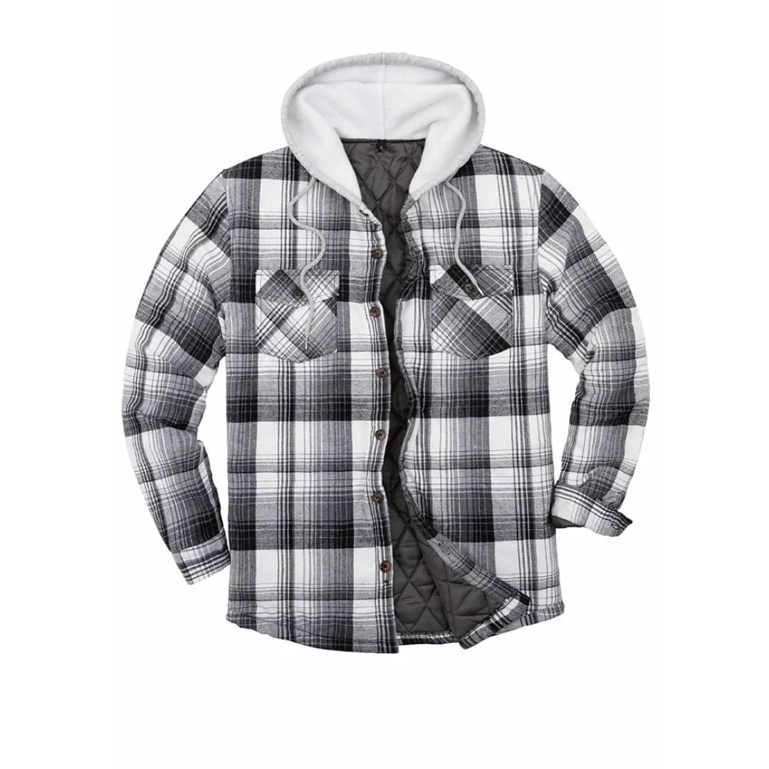 Men’s Matching Family Black White Quilted Lined Flannel Hoodie | FlannelGo