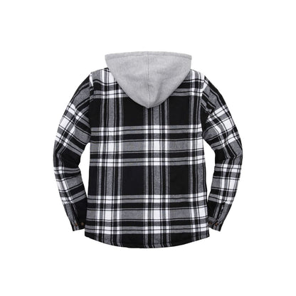 Men’s Matching Family Black White Quilted Lined Flannel Hoodie | FlannelGo