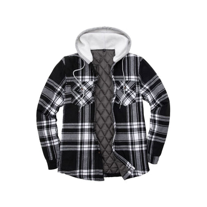 Men’s Matching Family Black White Quilted Lined Flannel Hoodie | FlannelGo