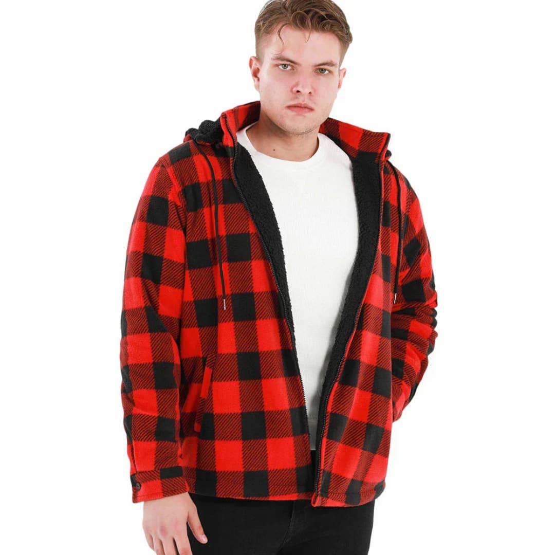 Men’s Matching Family Fleece Buffalo Red Plaid Shirt Jacket | FlannelGo