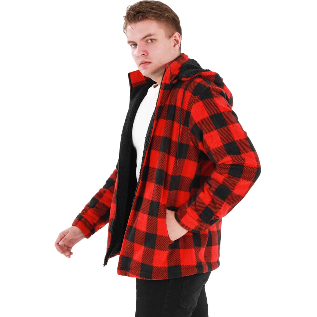 Men’s Matching Family Fleece Buffalo Red Plaid Shirt Jacket | FlannelGo