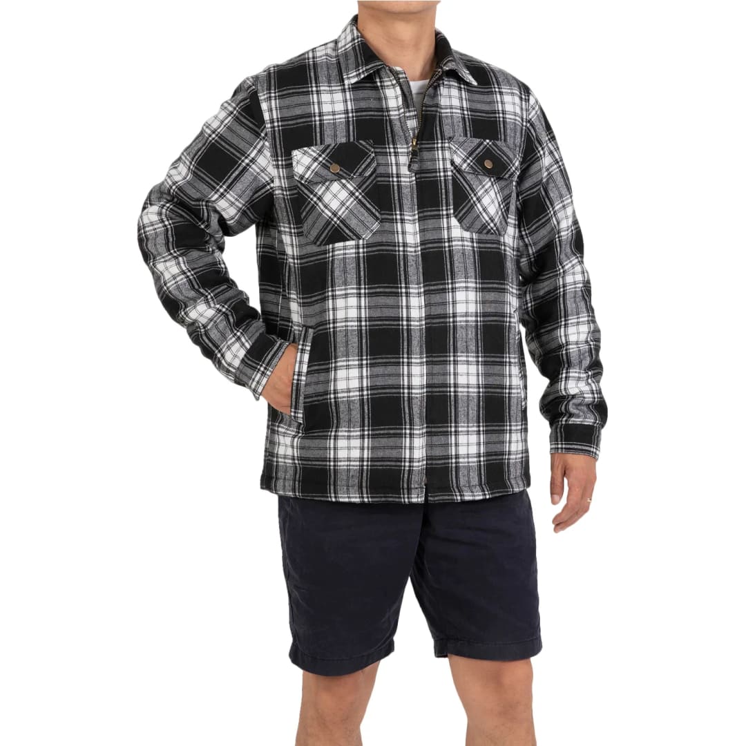 Men’s Matching Family Fleece Lined Black White Shacket | FlannelGo