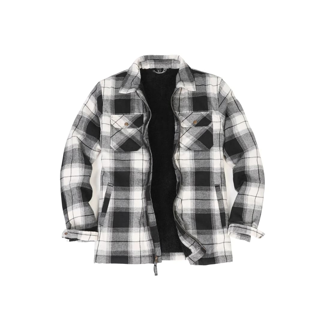 Men’s Matching Family Fleece Lined Black White Shacket | FlannelGo