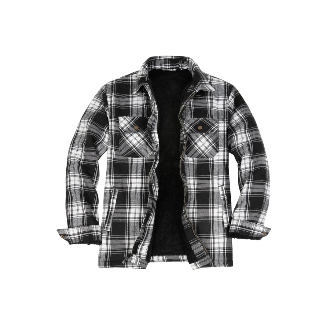 Men’s Matching Family Fleece Lined Black White Shacket | FlannelGo