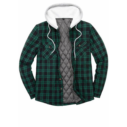 Men’s Matching Family Quilted Lined Green Plaid Hoodie | FlannelGo