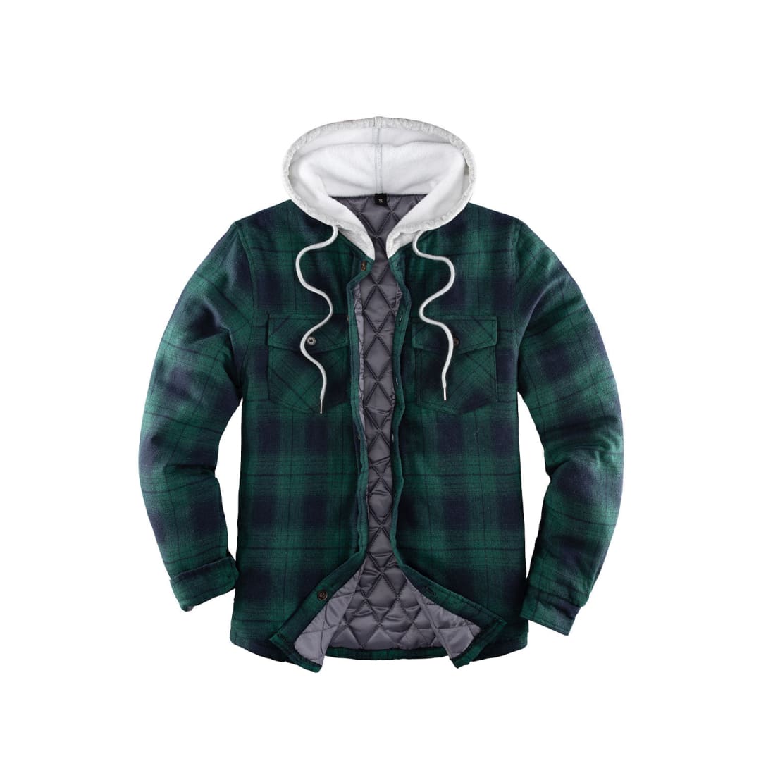 Men’s Matching Family Quilted Lined Green Plaid Hoodie | FlannelGo