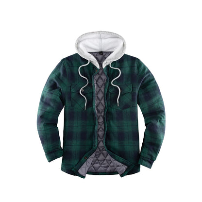 Men’s Matching Family Quilted Lined Green Plaid Hoodie | FlannelGo