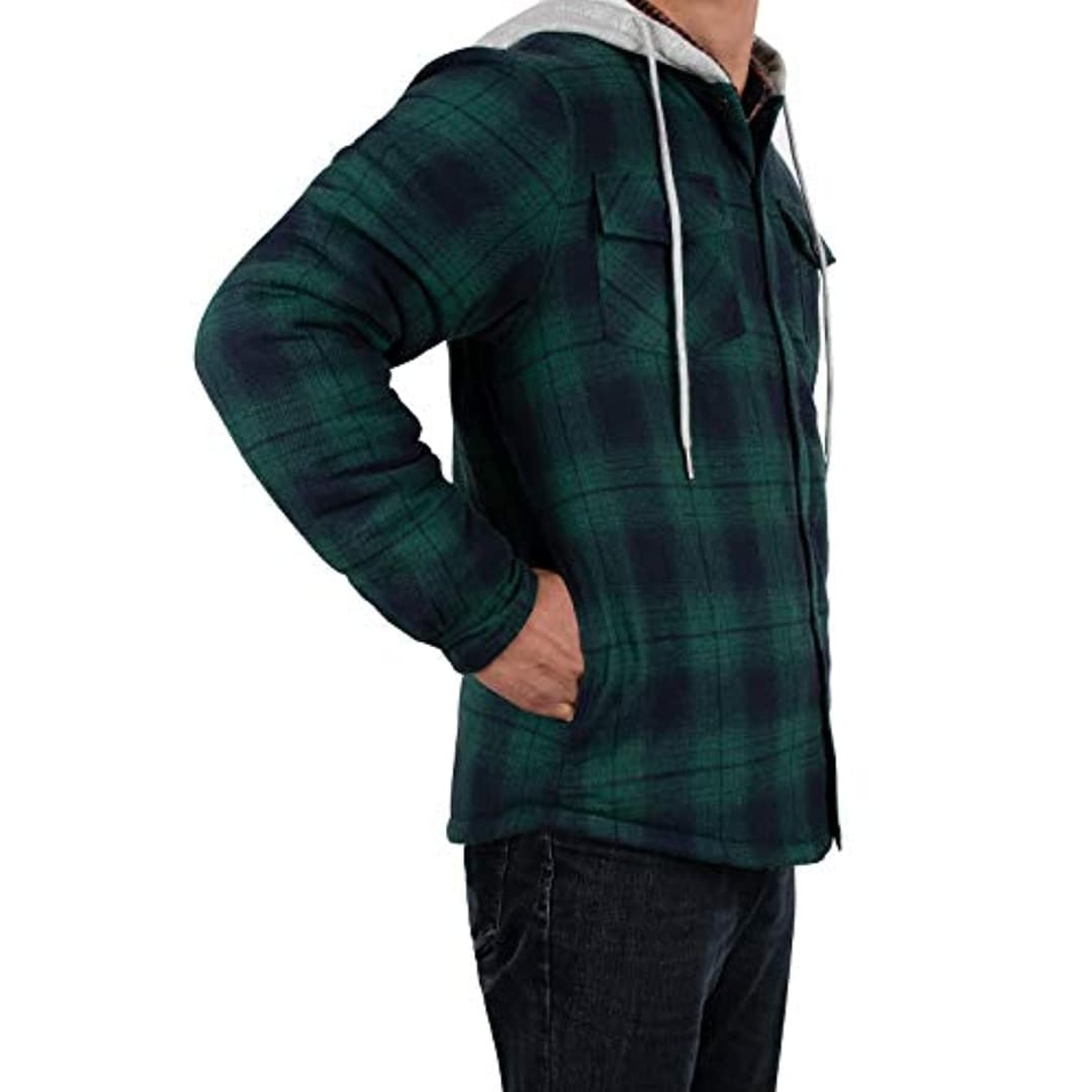 Men’s Matching Family Quilted Lined Green Plaid Hoodie | FlannelGo