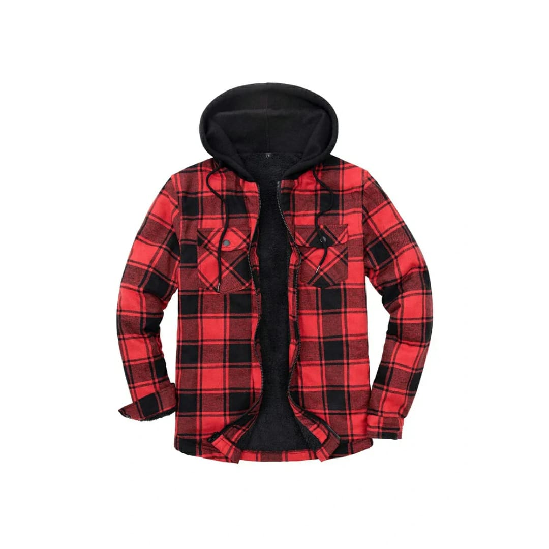 Men’s Matching Family Red Plaid Zip Up Hooded Jacket | FlannelGo