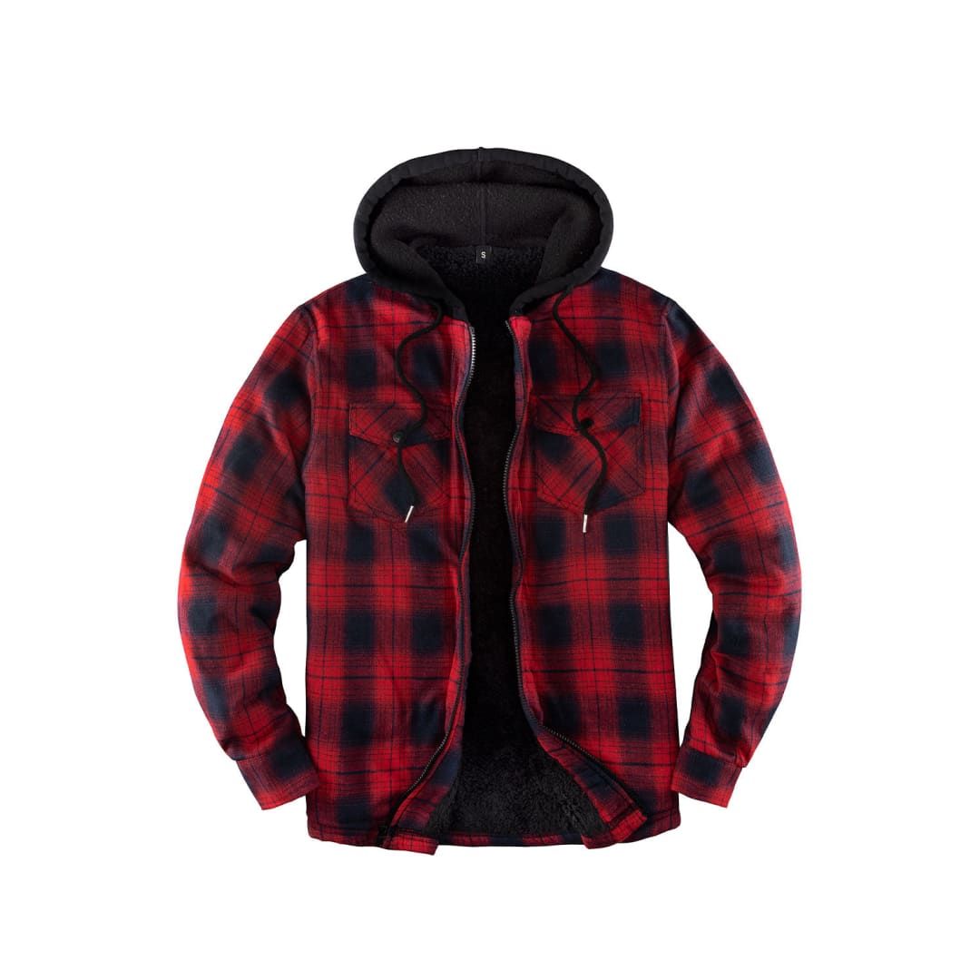 Men’s Matching Family Red Plaid Zip Up Hooded Jacket | FlannelGo