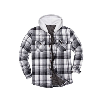 Men’s Quilted Lined Button Down Plaid Flannel Shirt Jacket with Hood | FlannelGo