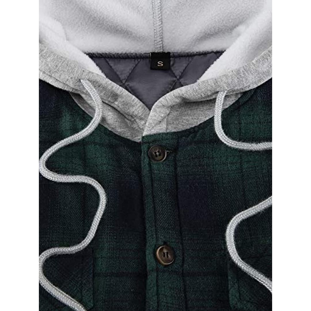 Men’s Quilted Lined Button Down Plaid Flannel Shirt Jacket with Hood | FlannelGo