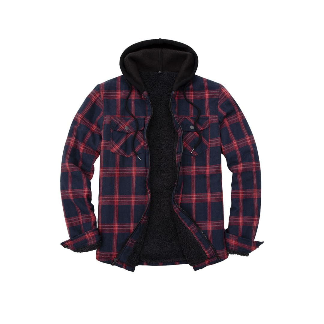 Men’s Sherpa Lined Flannel Shirt Jacket with Hood,Plaid Shirt-Jac | FlannelGo