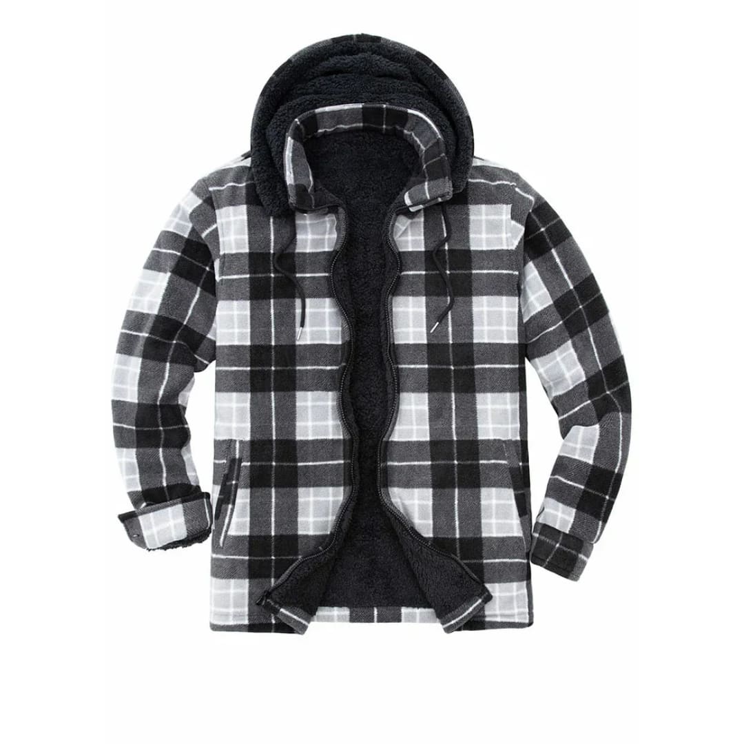 Men’s Sherpa Lined Fleece Plaid Shirt Jacket with Removable Hood | FlannelGo