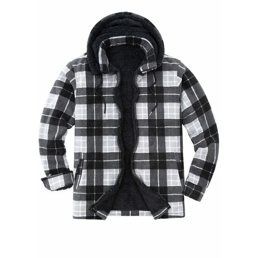 Men’s Sherpa Lined Fleece Plaid Shirt Jacket with Removable Hood | FlannelGo