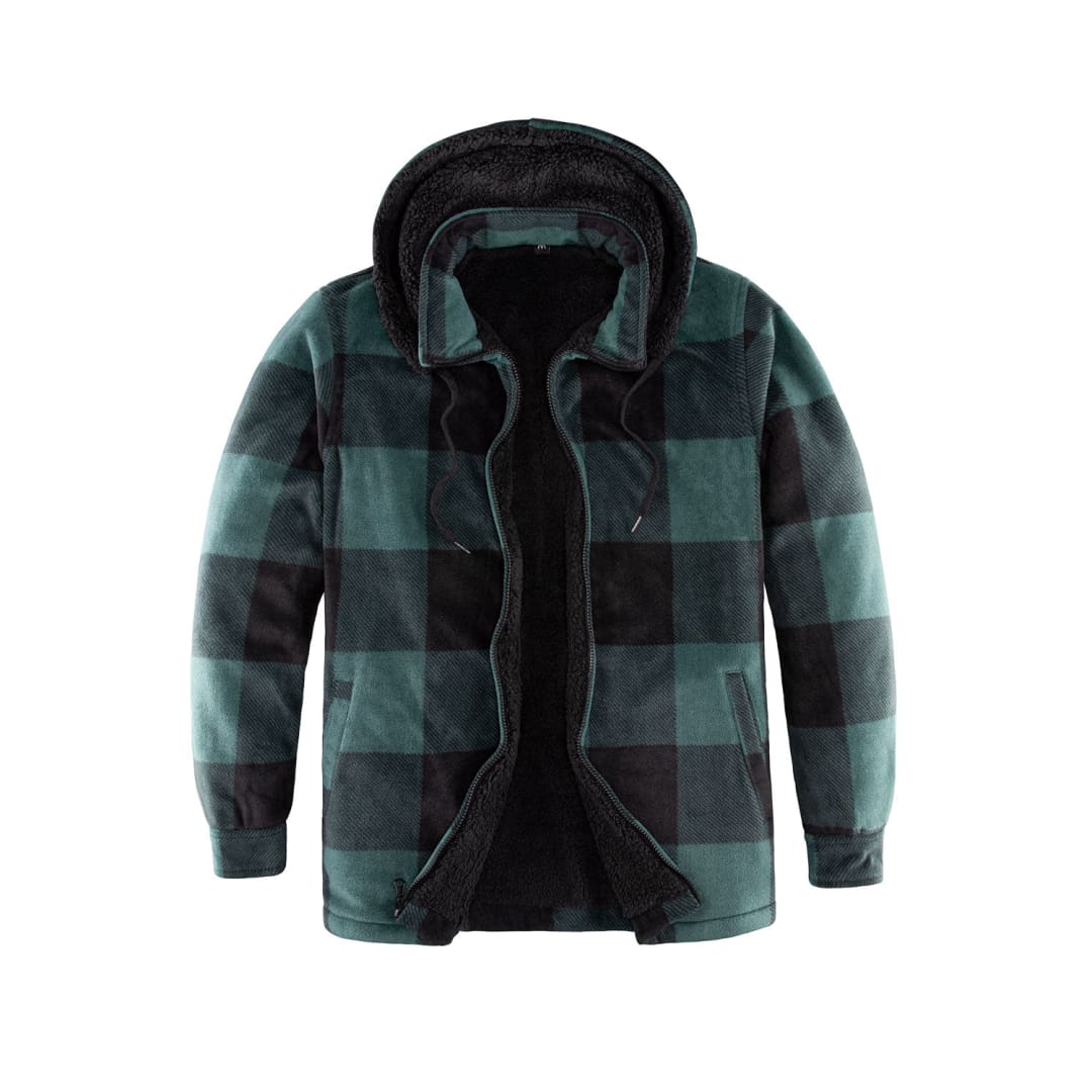 Men’s Sherpa Lined Fleece Plaid Shirt Jacket with Removable Hood | FlannelGo