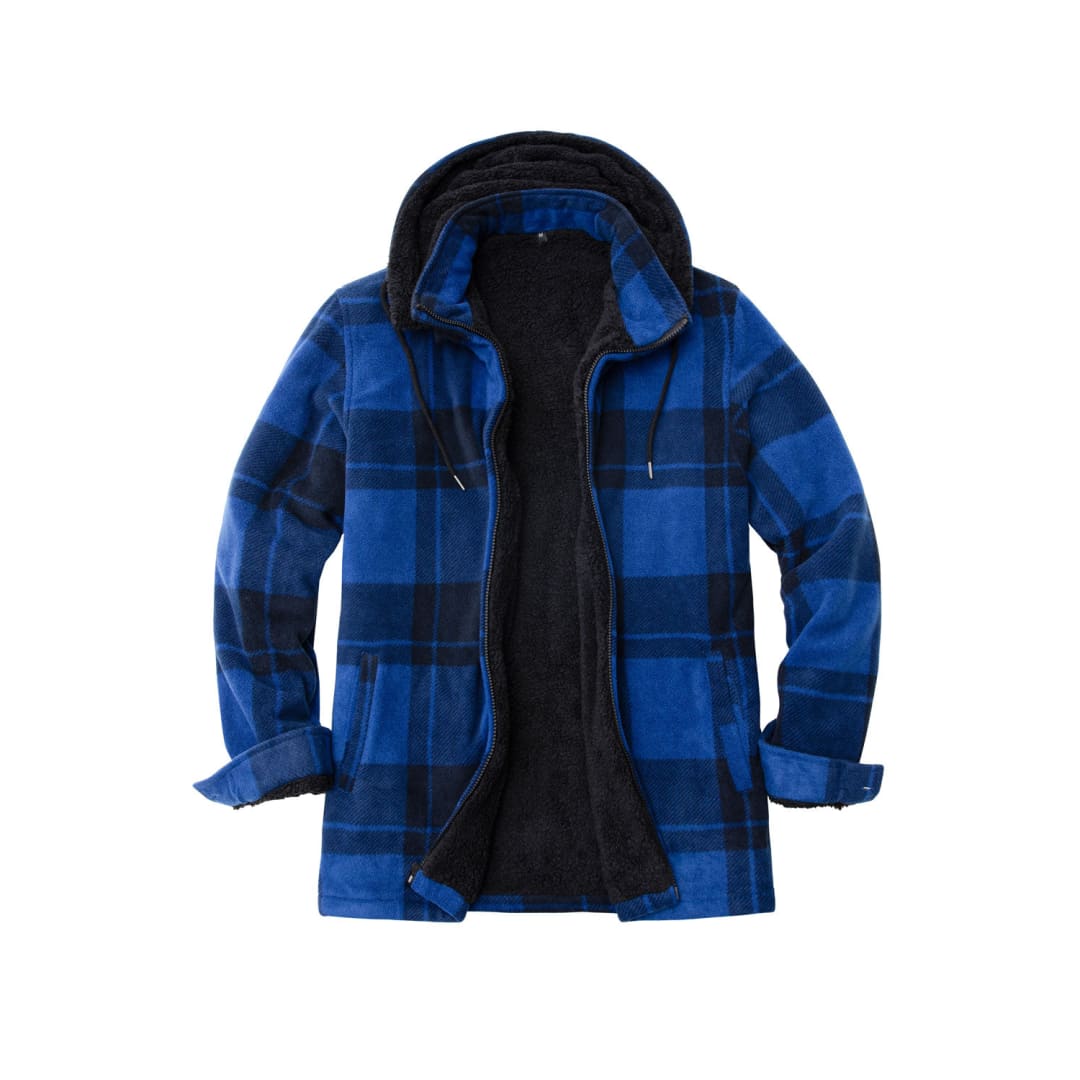 Men’s Sherpa Lined Fleece Plaid Shirt Jacket with Removable Hood | FlannelGo