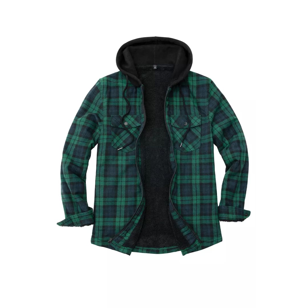 Men’s Sherpa Lined Full Zip Up Plaid Flannel Hooded Jacket | FlannelGo