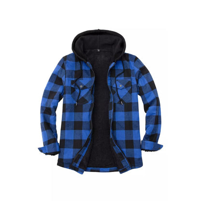 Men’s Sherpa Lined Full Zip Up Plaid Flannel Hooded Jacket | FlannelGo