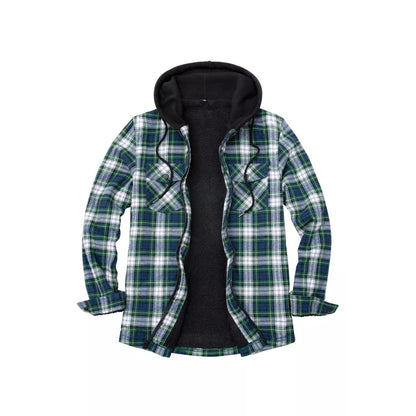 Men’s Sherpa Lined Full Zip Up Plaid Flannel Hooded Jacket | FlannelGo