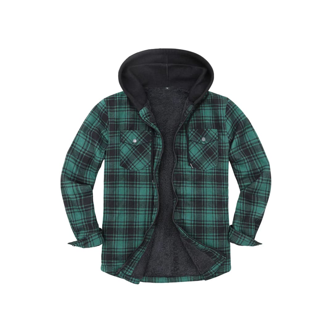 Men’s Sherpa Lined Full Zip Up Plaid Flannel Hooded Jacket | FlannelGo