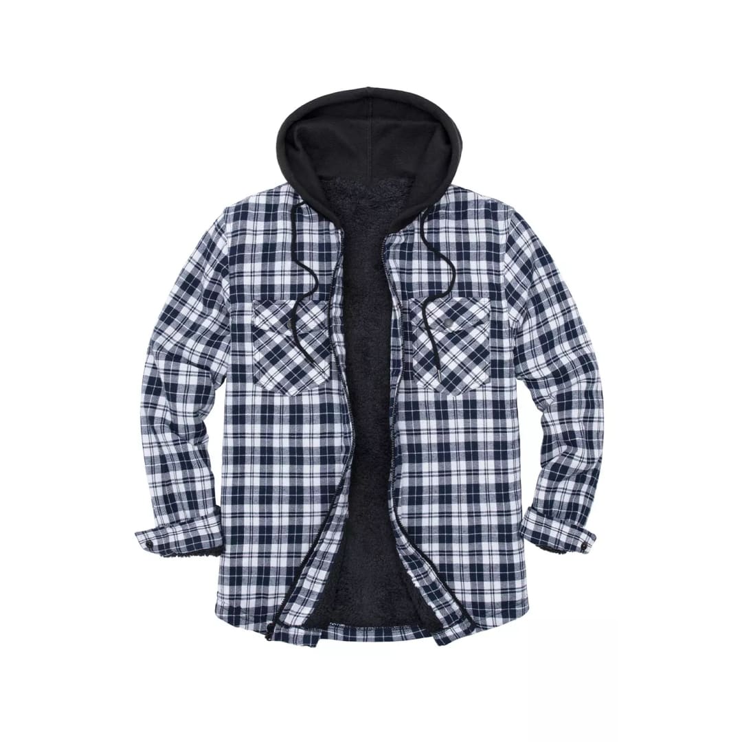 Men’s Sherpa Lined Full Zip Up Plaid Flannel Hooded Jacket | FlannelGo