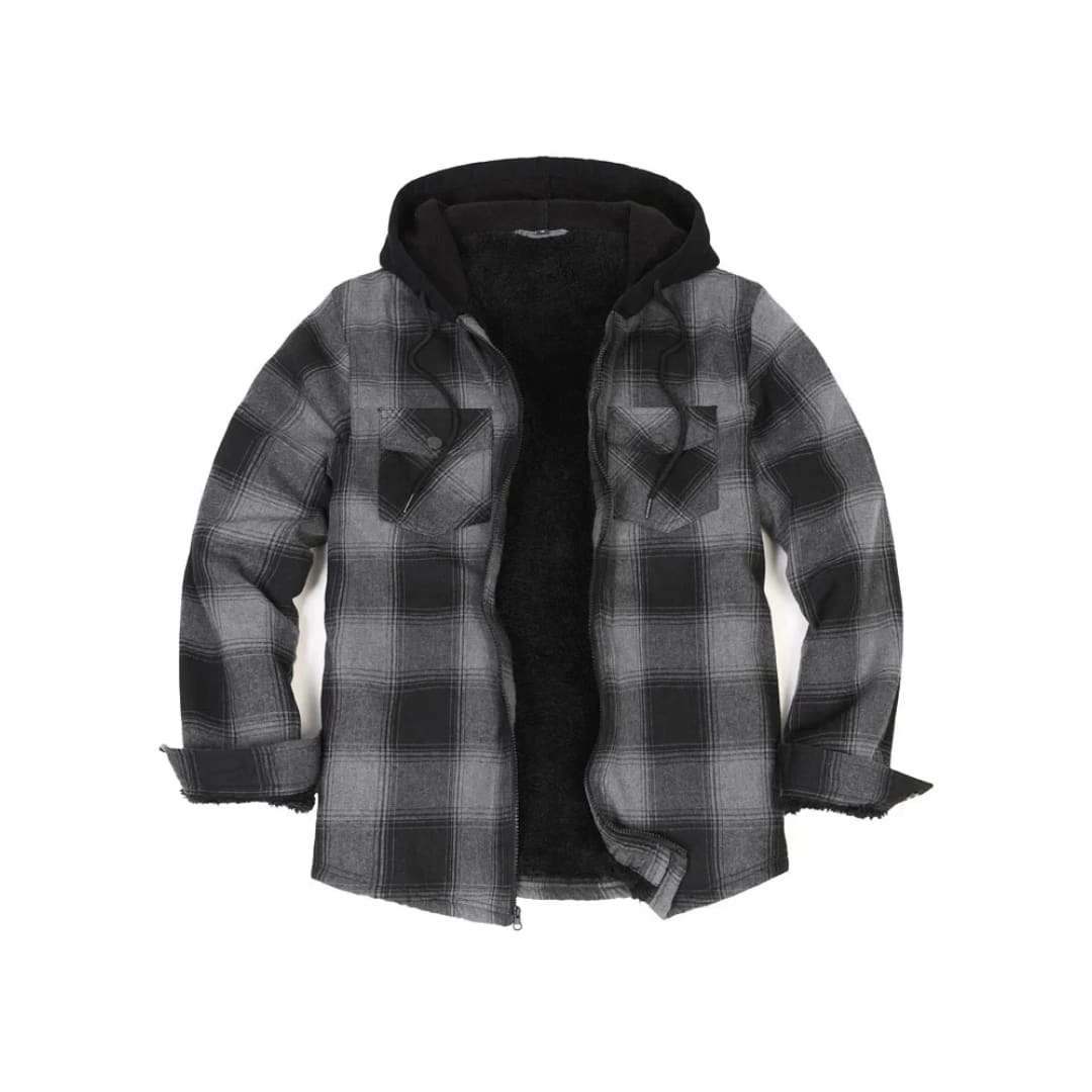 Men’s Sherpa Lined Full Zip Up Plaid Flannel Hooded Jacket | FlannelGo