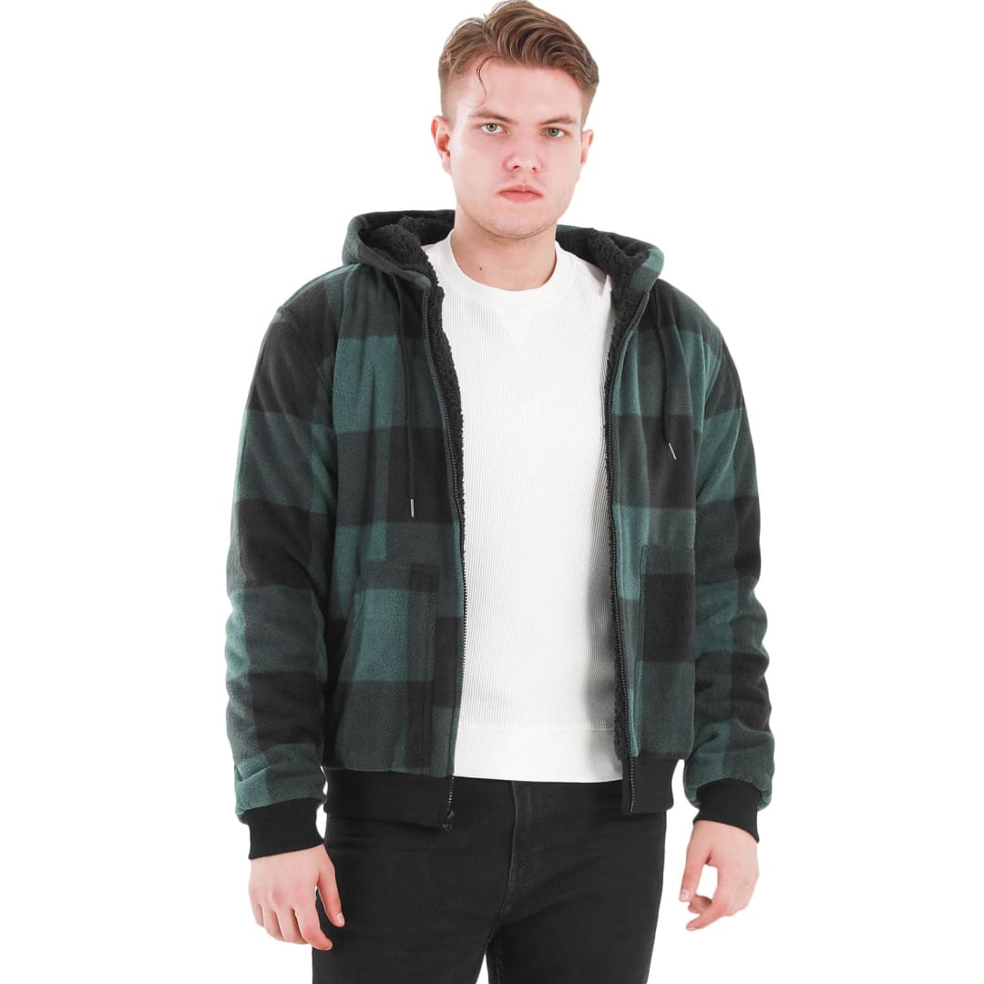 Men’s Thick Sherpa Lined Checkered Plaid Hoodie Jacket,Warm Sweatshirt | FlannelGo