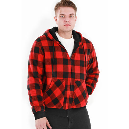 Men’s Thick Sherpa Lined Checkered Plaid Hoodie Jacket,Warm Sweatshirt | FlannelGo