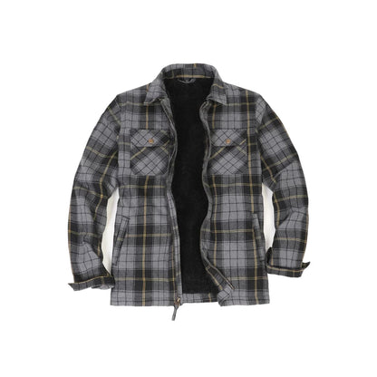 Men’s Warm Sherpa Fleece Lined Full Zip Up Plaid Flannel Shirt Jacket | FlannelGo