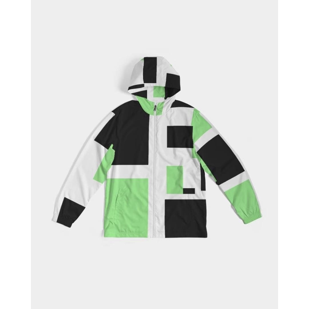 Mens Windbreaker - Hooded / Green Tricolor | IKIN | inQue.Style